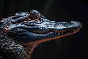 A close up of a large alligator head photo