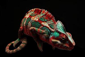 A chameleon is painted in bright colors photo