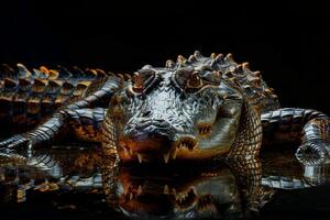 An alligator is reflected in the water photo