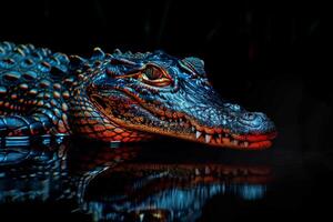 An alligator is reflected in the water photo