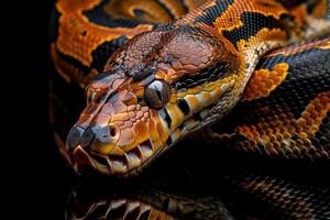 A snake with its mouth open and its eyes closed photo