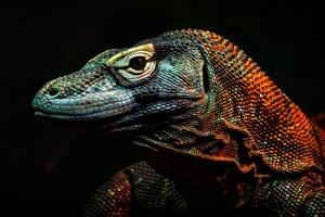 A colorful lizard with a black background photo