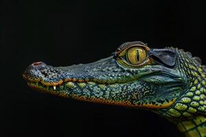 A close up of a crocodile's head photo
