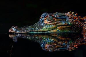 A crocodile with its reflection in the water photo