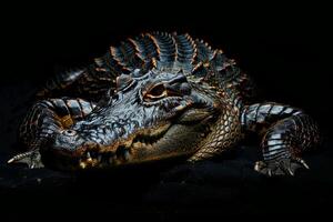 An alligator is sitting on a black background photo