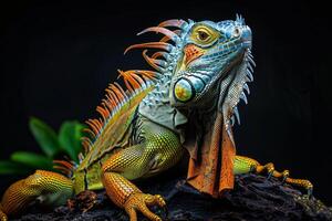 An iguana with bright orange and yellow markings photo