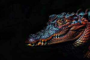 A close up of a crocodile's head photo