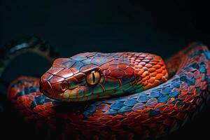 A close up of a snake with colorful markings photo
