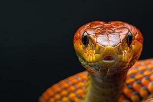 A close up of a snake's head with its mouth open photo