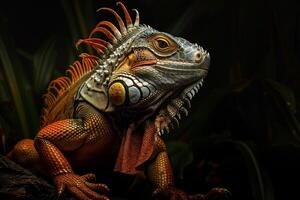 An iguana is sitting on a rock photo
