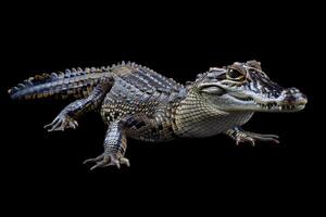 An alligator is shown on a black background photo