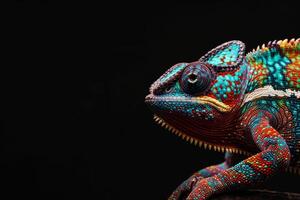 A colorful chameleon is sitting on a branch photo