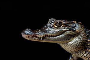 A close up of an alligator's head photo