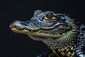 A close up of a crocodile's head photo