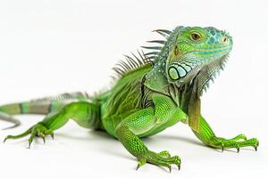 An iguana is standing on its hind legs photo