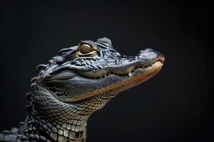 A close up of an alligator's head photo