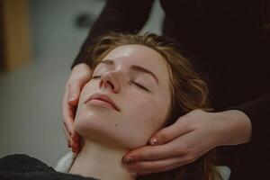 A woman getting a facial massage in a salon photo