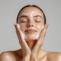 A woman with soap on her face photo