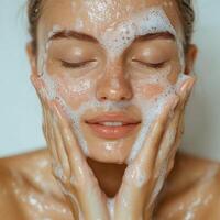 A woman with soap on her face photo
