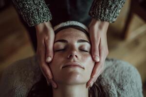 A woman getting a facial massage photo