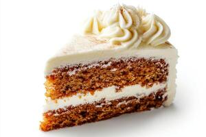 A piece of carrot cake with cream cheese frosting photo