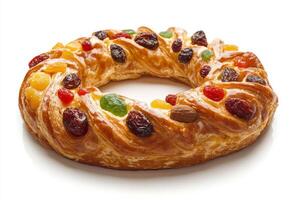 A pastry with fruit and nuts on a white background photo