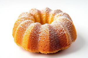 A bundt cake with powdered sugar on top photo