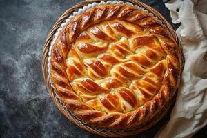 A pastry with a braided design on top photo