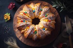 A bundt cake with sprinkles on top photo