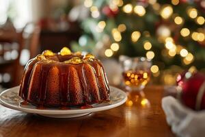 A christmas cake on a plate photo