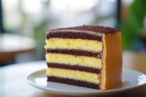 A slice of cake on a plate photo