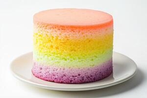 A rainbow cake on a plate photo