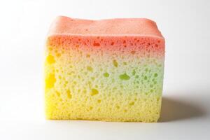 A sponge with a rainbow colored sponge on it photo