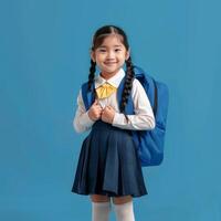 Asian girl in school uniform with backpack photo