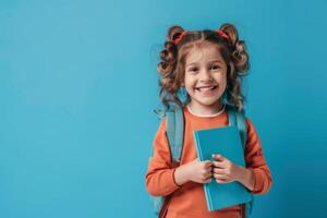A little girl holding a book and smiling photo
