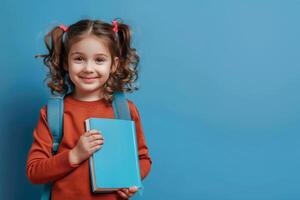 A little girl holding a book and smiling photo
