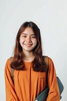 Asian student smiling with her backpack photo
