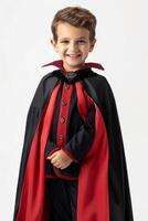 A young boy dressed in a vampire costume photo