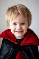 A little boy in a red and black halloween costume photo
