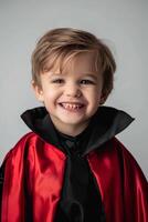 A little boy in a red and black halloween costume photo
