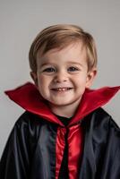 A young boy in a black and red halloween costume photo
