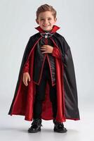 A young boy dressed in a vampire costume photo