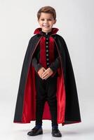 A young boy dressed in a vampire costume photo