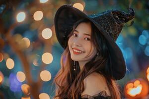 A beautiful young woman in a witch hat photo