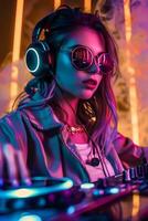 Dj in sunglasses and headphones at a party photo