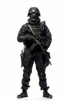 Swat team member with rifle and helmet photo