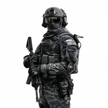 un hombre en un militar uniforme con un pistola foto