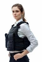 A woman in a vest and shirt posing for the camera photo