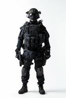 A man in a military uniform standing with his hands on his hips photo