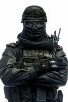 A man in a black mask and black clothing photo